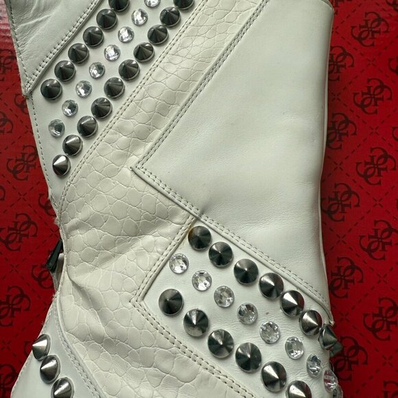 Guess GW Nyx White Multi Leather Studded Boots - Size 6M - Picture 10 of 11